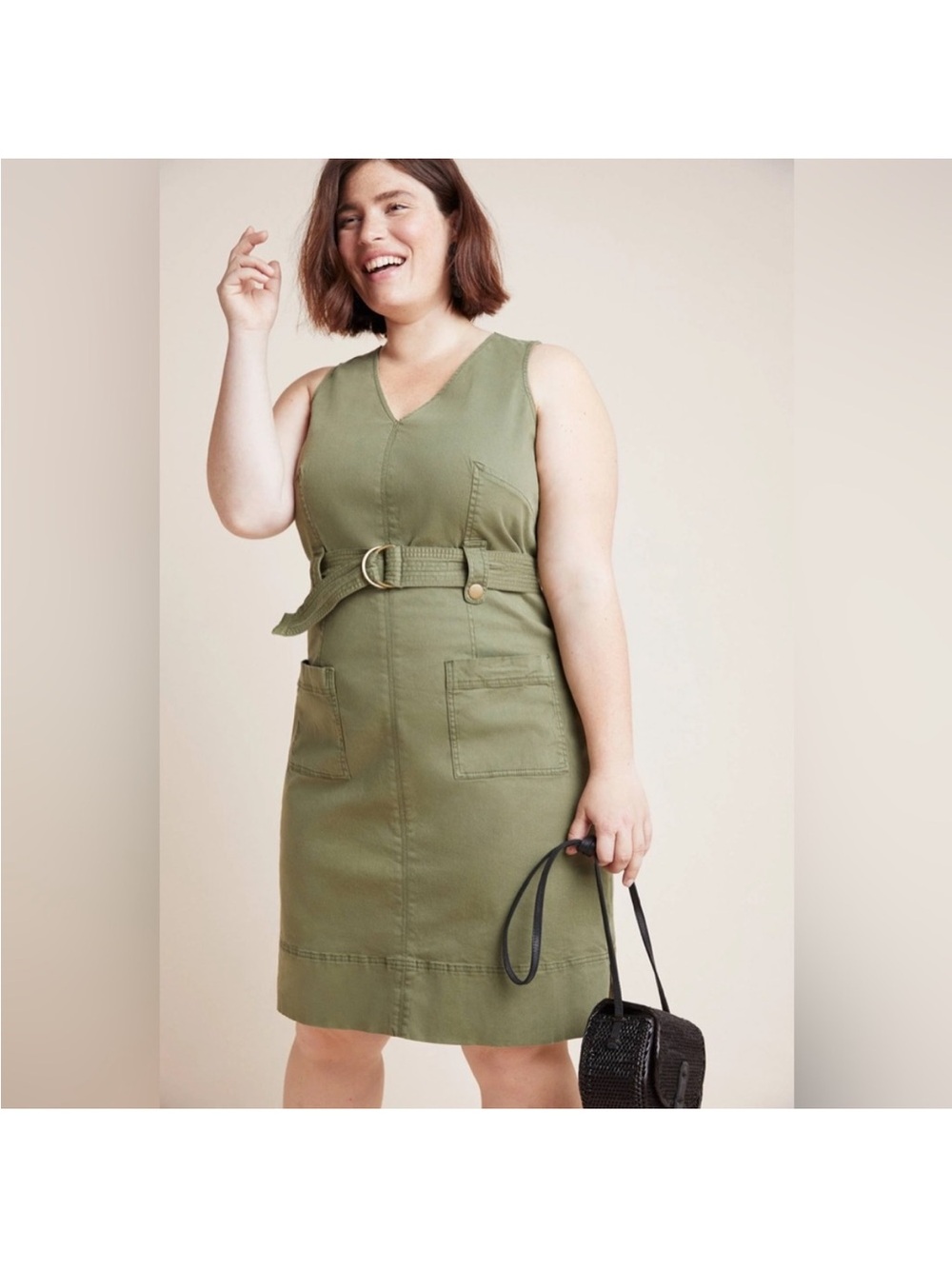 Anthropologie Olive Green Sleeveless Belted Utility Dress